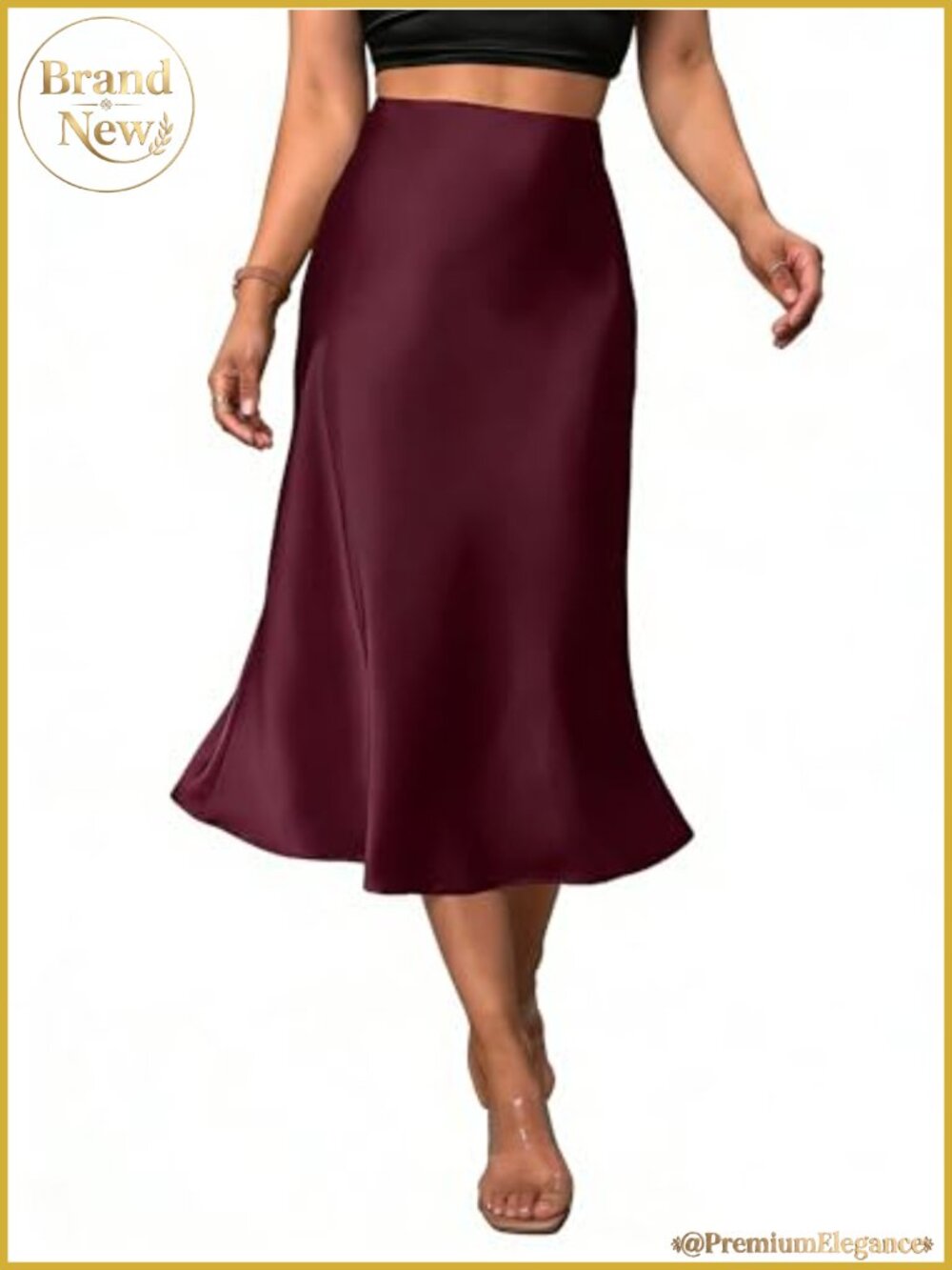 Women's Satin Midi Skirt Elegant Fishtail Silk A-Line Work Casual